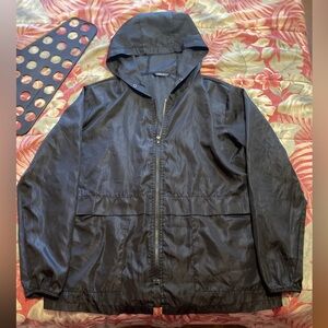 Unisex Hooded Black Zip Up Windbreaker